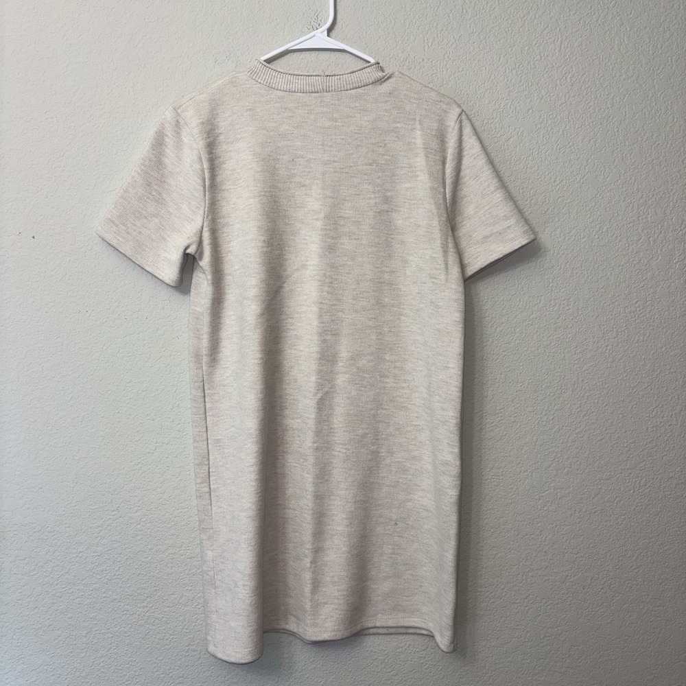 Zara Short Sleeve Cream Beige Knit Mini Dress Women's Size Medium M Pullover - Picture 2 of 7